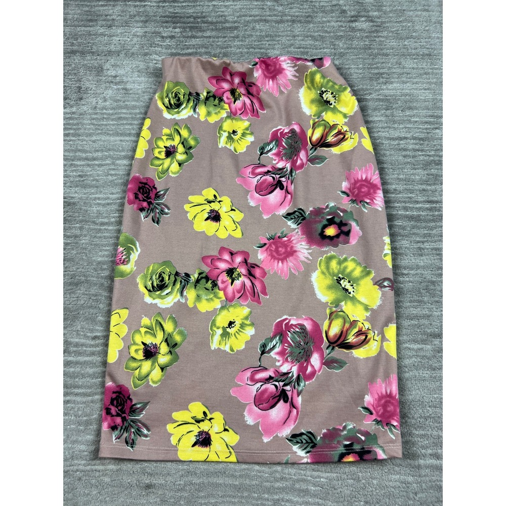 Dna Couture Skirt Womens M Mauve Pink Floral Pencil Midi Elastic Waist Stretch